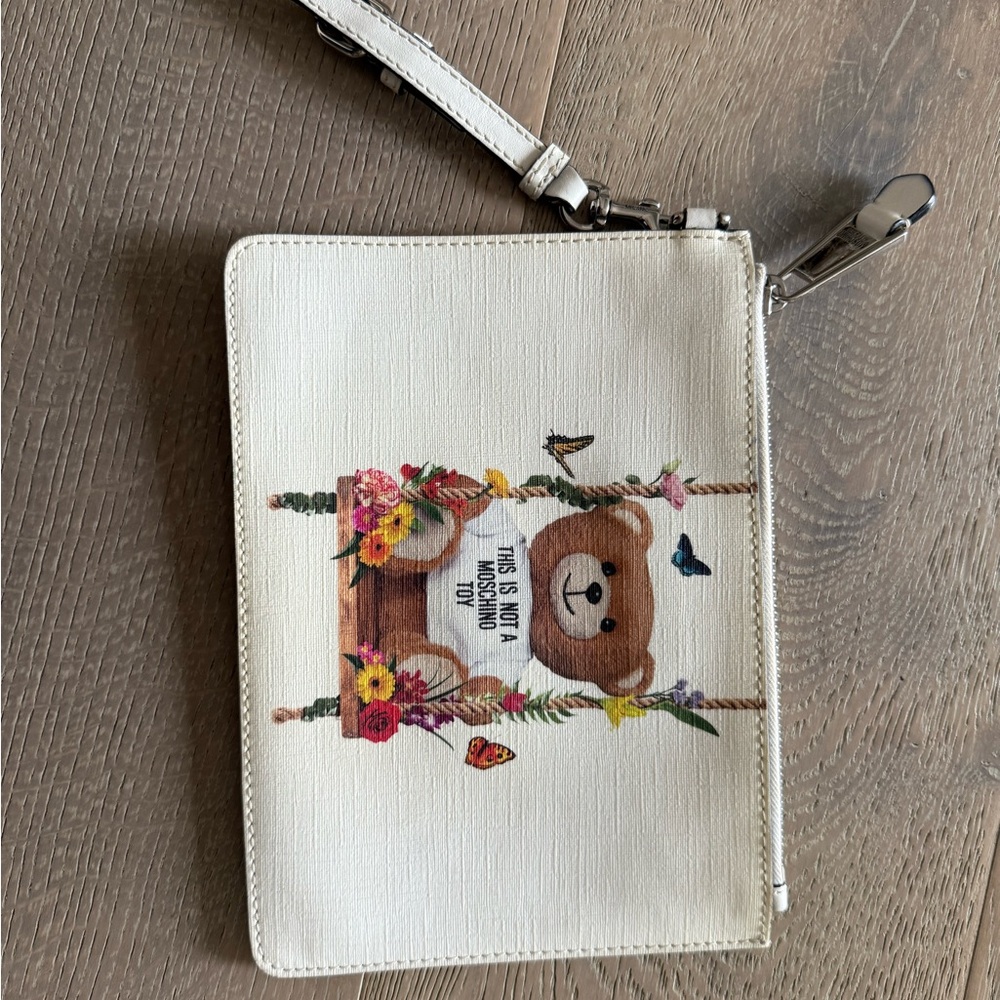 Moschino Ivory and Black Logo Pouch